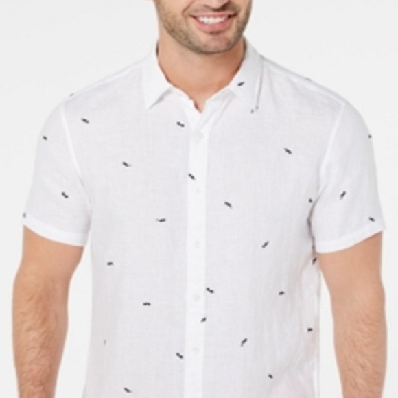 Michael Kors Sunglass-Print Linen Embroidered Button Down Shirt - Picture 6 of 9